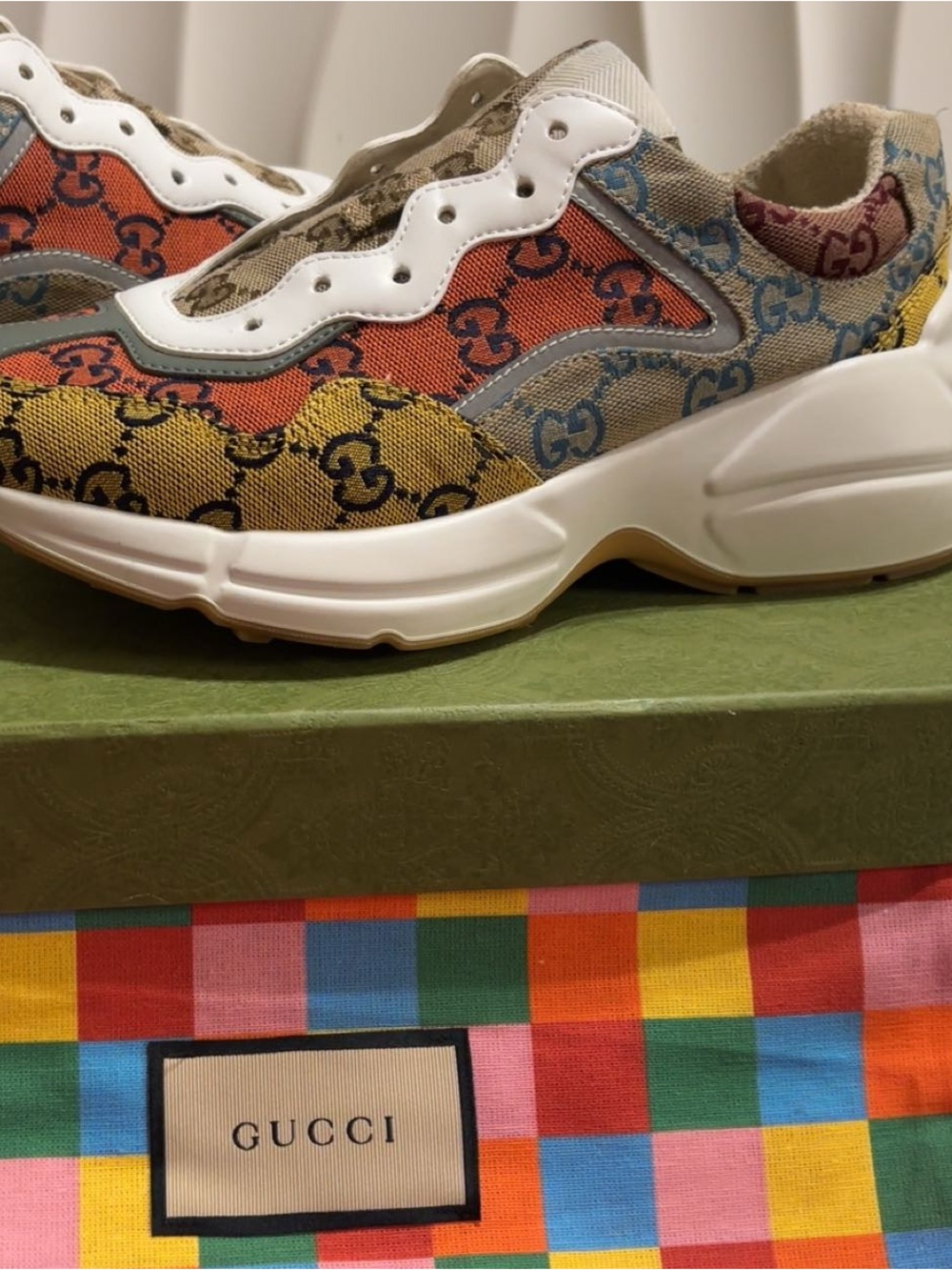 Gucci Multicolor Rython GG Print Women's Sneaker - Orange, Yellow, Blue